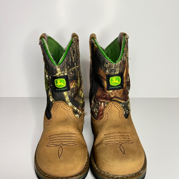 John Deere JD1188 Toddler 7M Camo Leather Western Cowboy Boots Brown Green Trim - Picture 11 of 12